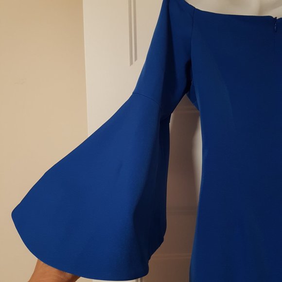 OLIMARA Blue Classy Cocktail Dress with 3/4 Bell sleeves, Made in Spain, sz 8/10 - Picture 6 of 11